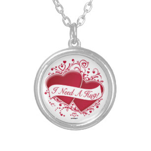 I Need A Hug! Red Hearts Silver Plated Necklace