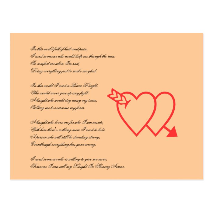 I need a knight Valentines Day Love poem Post Card