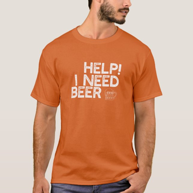 I Need Beer (Sm White Print) Funny Dark T-Shirt (Front)