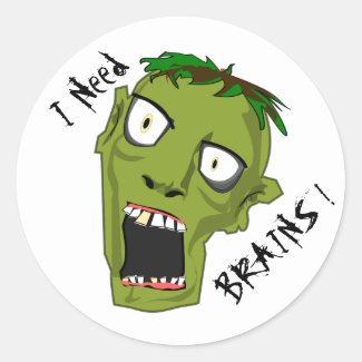 I Need Brains Zombie Classic Round Sticker