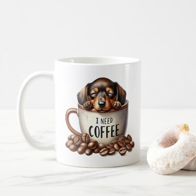 I Need Coffee - Pup in a Cup  (With Donut)