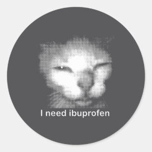 I Need Ibuprofen Cat Meme Funny Silly Cat Ironic W Classic Round Sticker