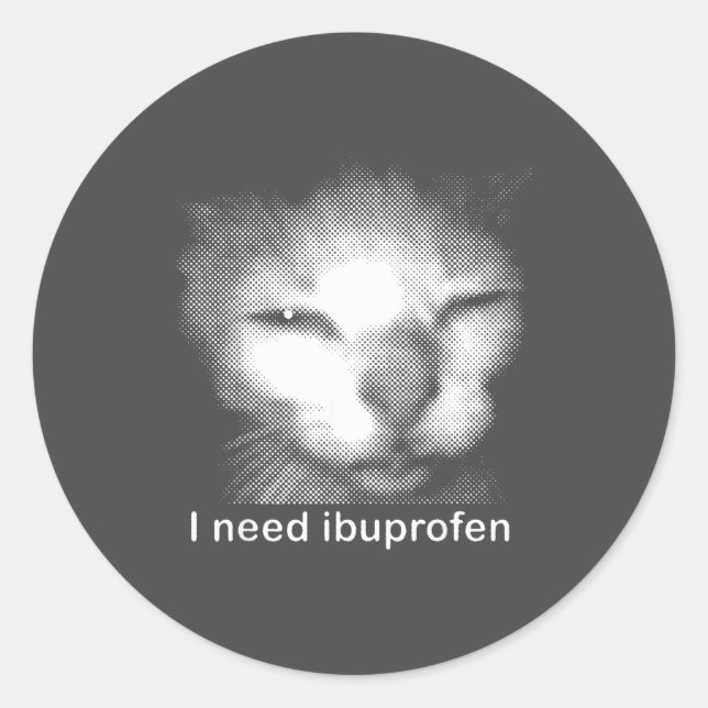 I Need Ibuprofen Cat Meme Funny Silly Cat Ironic W Classic Round Sticker (Front)