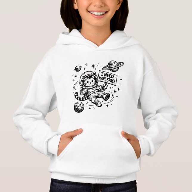 I Need More Space Funny Cat Astronaut Hoodie (Front)
