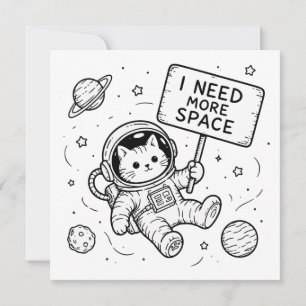 I Need More Space Funny Cat Astronaut Invitation