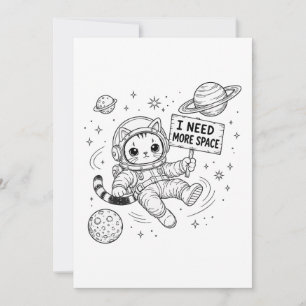 I Need More Space Funny Cat Astronaut Invitation