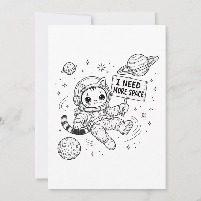 I Need More Space Funny Cat Astronaut Invitation (Front)