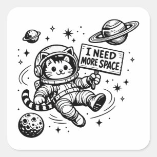 I Need More Space Funny Cat Astronaut Square Sticker