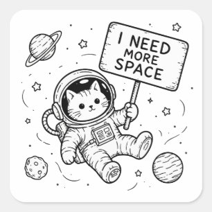 I Need More Space Funny Cat Astronaut Square Sticker