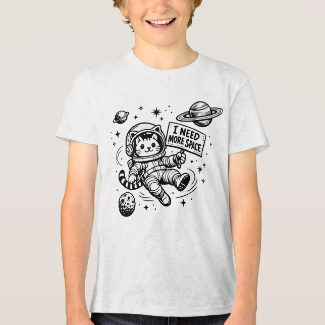I Need More Space Funny Cat Astronaut Tri-Blend Shirt (Front)