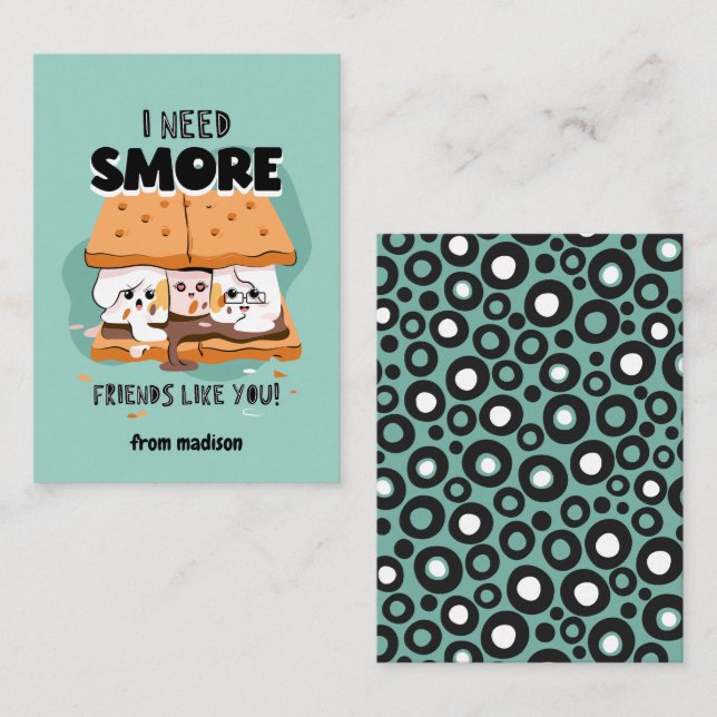 I Need Smore Friends Like You Classroom Valentine Note Card (Front/Back)