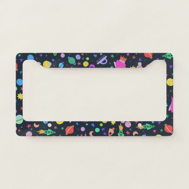 I Need Some Space UFO Planets Pattern License Plate Frame (Front)