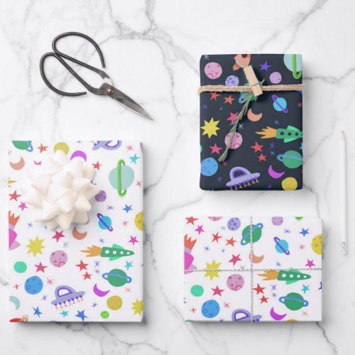 I Need Some Space UFO Rocket Planet Pattern Cute Wrapping Paper Sheets