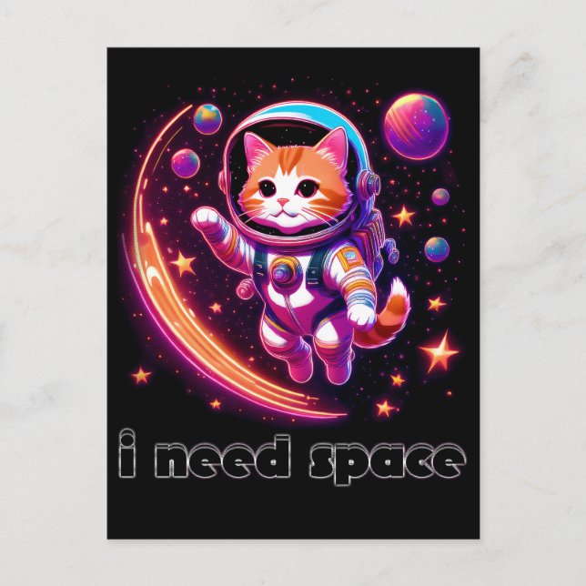I Need Space Cat Holiday Postcard (Front)