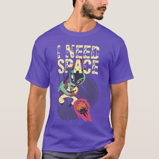 I Need Space Funny Alien Introvert Social Distance T-Shirt (Front)