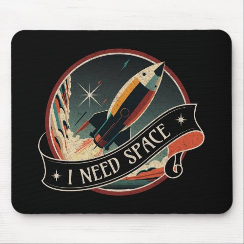 I Need Space  Retro Space Rocket illustration  Mouse Pad