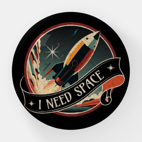 I Need Space  Retro Space Rocket illustration  Paperweight