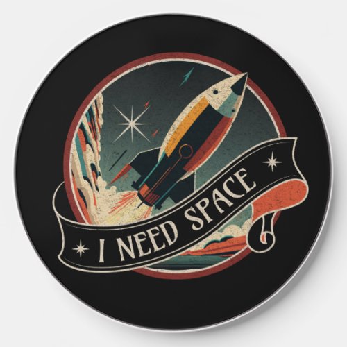 I Need Space  Retro Space Rocket illustration  Wireless Charger