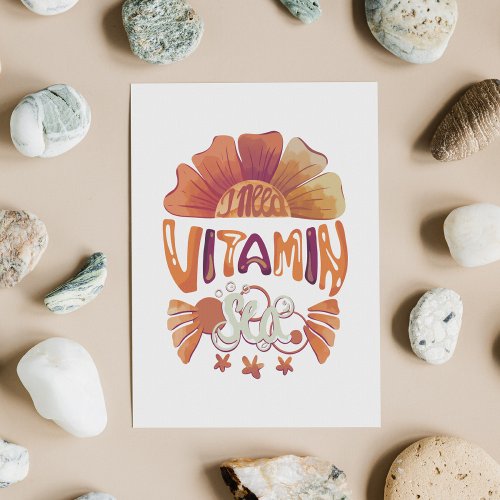 I Need Vitamin Sea Hand_Lettered Sunset Escape Holiday Card