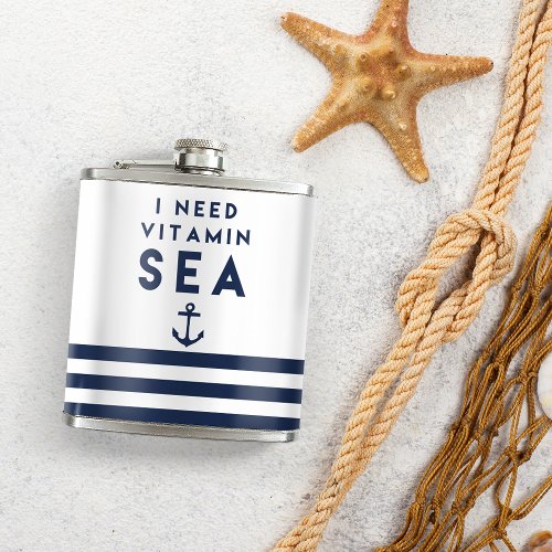 I Need Vitamin Sea Navy Anchor Quote Flask