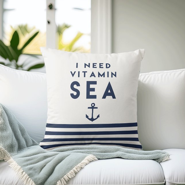 I Need Vitamin Sea Navy Anchor Quote Throw Pillow (Creator Uploaded)