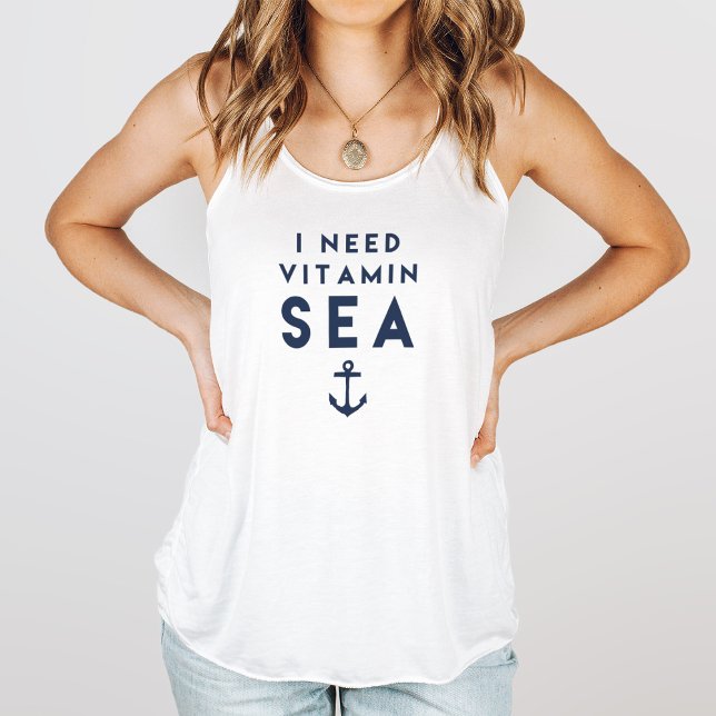 I Need Vitamin Sea Navy and White Nautical Tank Top (Creator Uploaded)