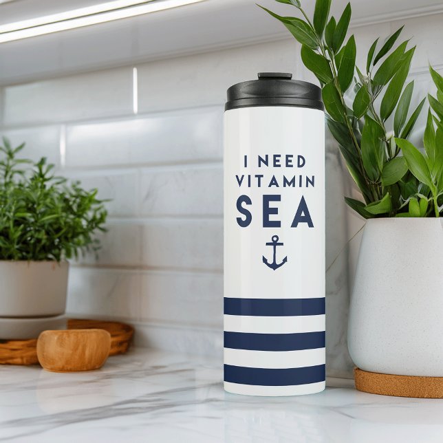 I Need Vitamin Sea Navy and White Nautical Thermal Tumbler (Creator Uploaded)