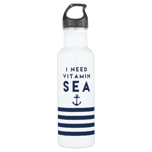 I Need Vitamin Sea Navy and White Stainless Steel Water Bottle