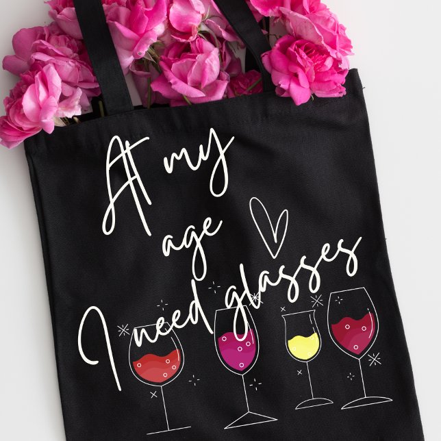I Need Wine Glasses Feminine Modern Script & Black Tote Bag (Creator Uploaded)