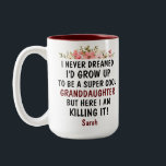 I Never Dreamed I'd Grow Up To Be A Granddaughter Two-Tone Coffee Mug<br><div class="desc">Make your granddaughter smile every morning with this personalized mug that combines humor, love, and style! Featuring a charming floral design across the top and a bold, playful font, this mug reads: "I never dreamed I'd grow up to be a super cool granddaughter, but here I am killing it!" The...</div>