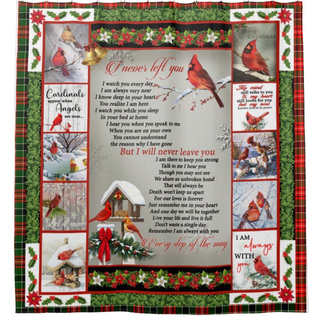 I Never Left You, Christmas Cardinal Quilt Blanket Shower Curtain (Front)