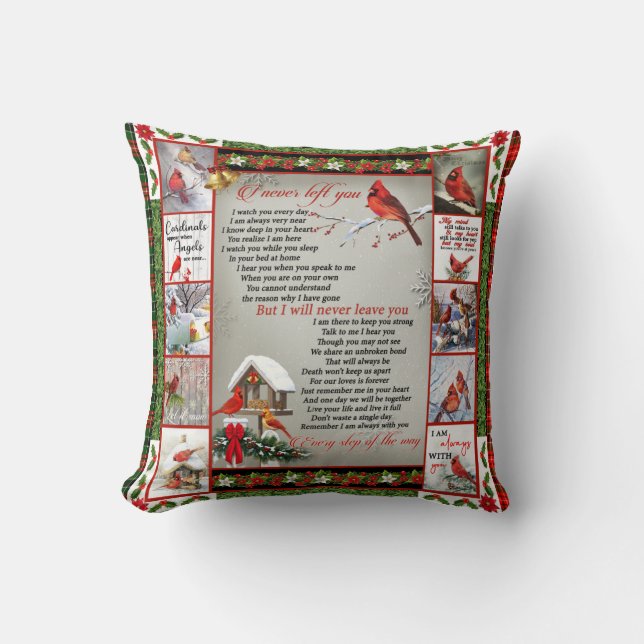 I Never Left You, Christmas Cardinal Quilt Blanket Throw Pillow (Front)