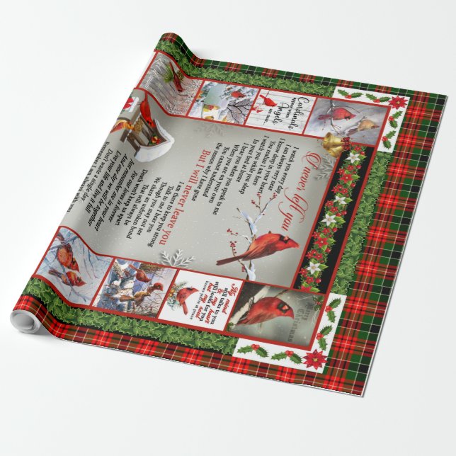 I Never Left You, Christmas Cardinal Quilt Blanket Wrapping Paper (Unrolled)