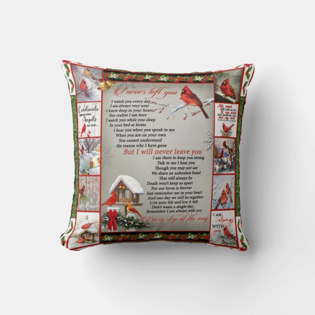 I Never Left You, Christmas Cardinal Quilt Throw Pillow (Front)