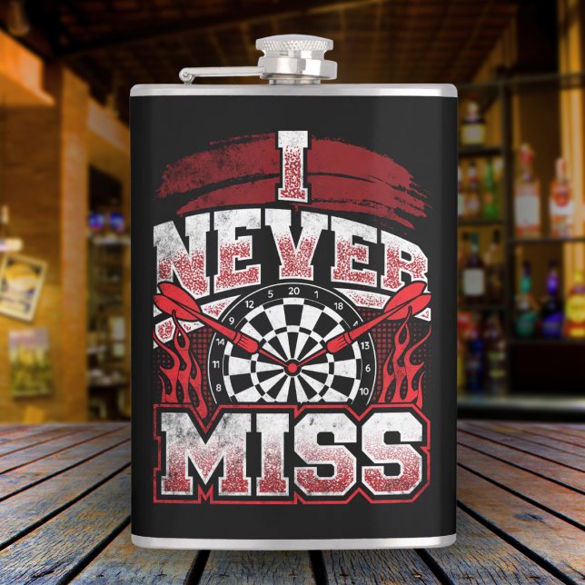 I Never Miss Dart Player Flask 8 oz. (Creator Uploaded)