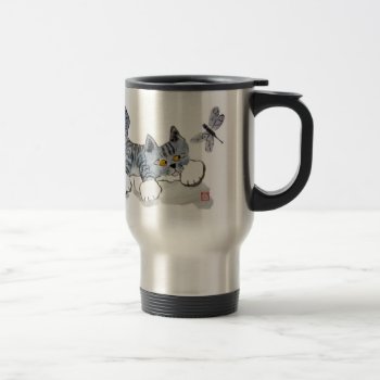 I Only Have Eyes For You - Kitten And Dragonfly Travel Mug by Nine_Lives_Studio at Zazzle