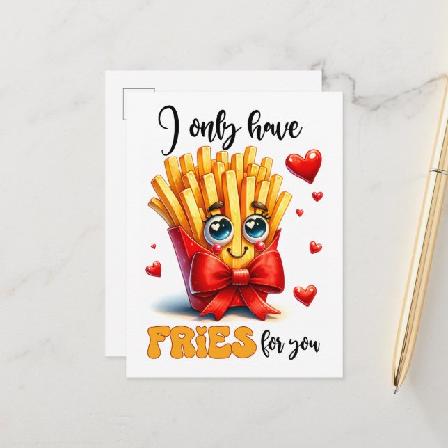 I Only Have Fries For You Funny Punny Valentine Postcard (Front/Back In Situ)