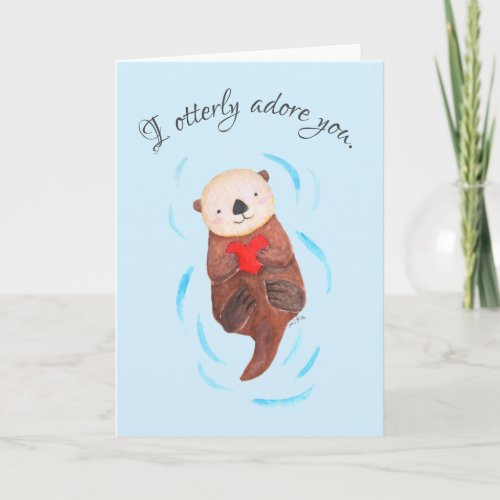 I Otterly Adore You Cute Sea Otter Valentines Day Card