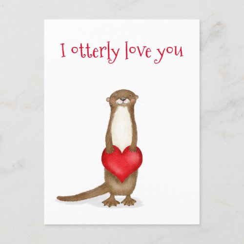 I otterly love you cute otter with heart postcard