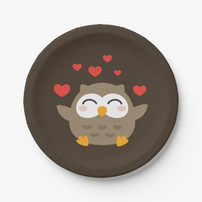 I Owl You Illustration Paper Plates (Front)