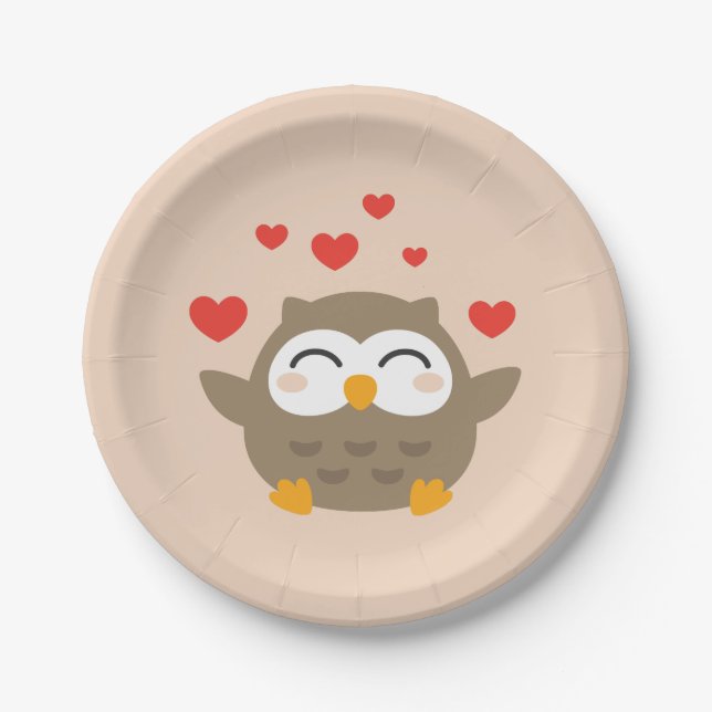 I Owl You Illustration Paper Plates (Front)