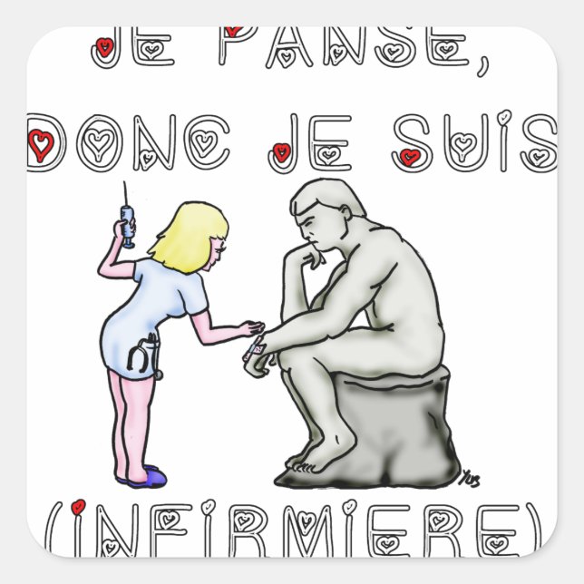I panse therefore I am (Nurse) - Word games Square Sticker (Front)