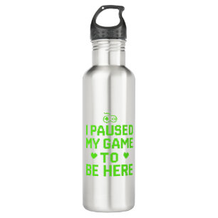 I Paused My Game Neon Pixel Art Stainless Steel Water Bottle