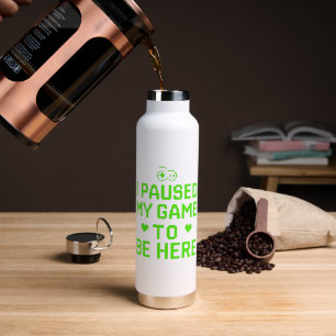 I Paused My Game Neon Pixel Art Water Bottle