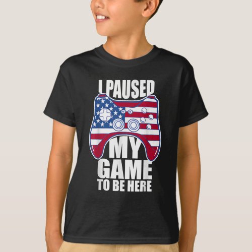 I Paused My Game To Be Here Controller USA Flag T_Shirt