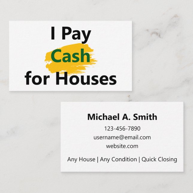 I Pay Cash for Houses Business Card (Front/Back)
