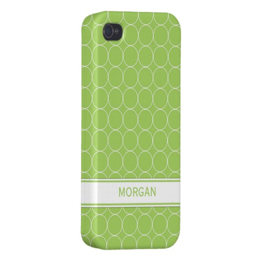 i Phone 4 Custom Name Lime White Circles Pattern iPhone Case (Back Right)
