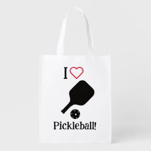 I ❤️ Pickleball in black, white, & red grocery bag