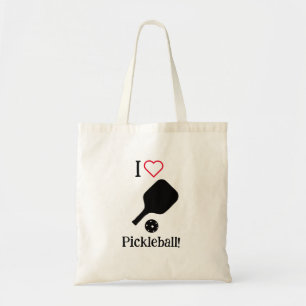 I ❤️ Pickleball in black, white, & red tote bag. Bag