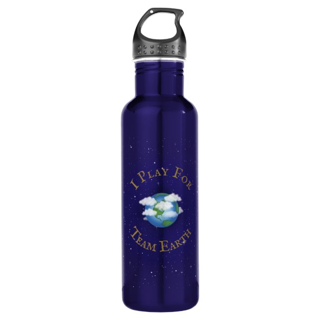 "I Play For Team Earth" Global Activism Solidarity Stainless Steel Water Bottle (Front)